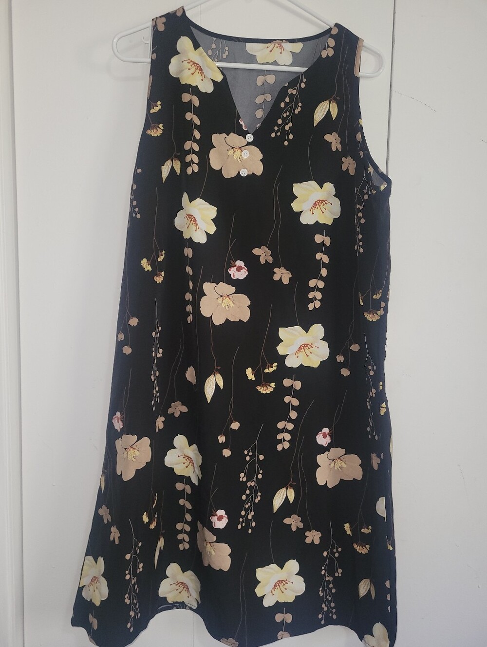 Black Floral V-Neck A-Line Dress
